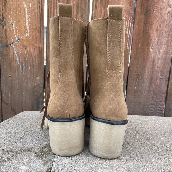 OASIS SOCIETY Women’s Tan Chelsea Lace Up Chunky Heel Mid Calf Boot Size 7.5 - Picture 9 of 16